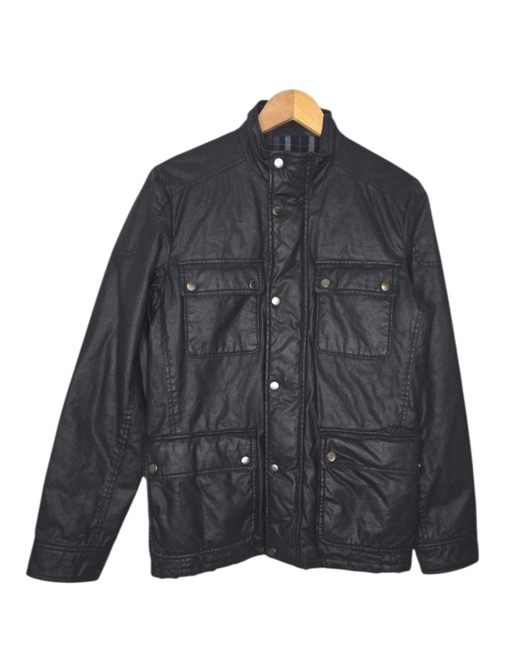 J Crew Womens Black Coated Insulated Plaid Flannel Lined Field Jacket Size XS